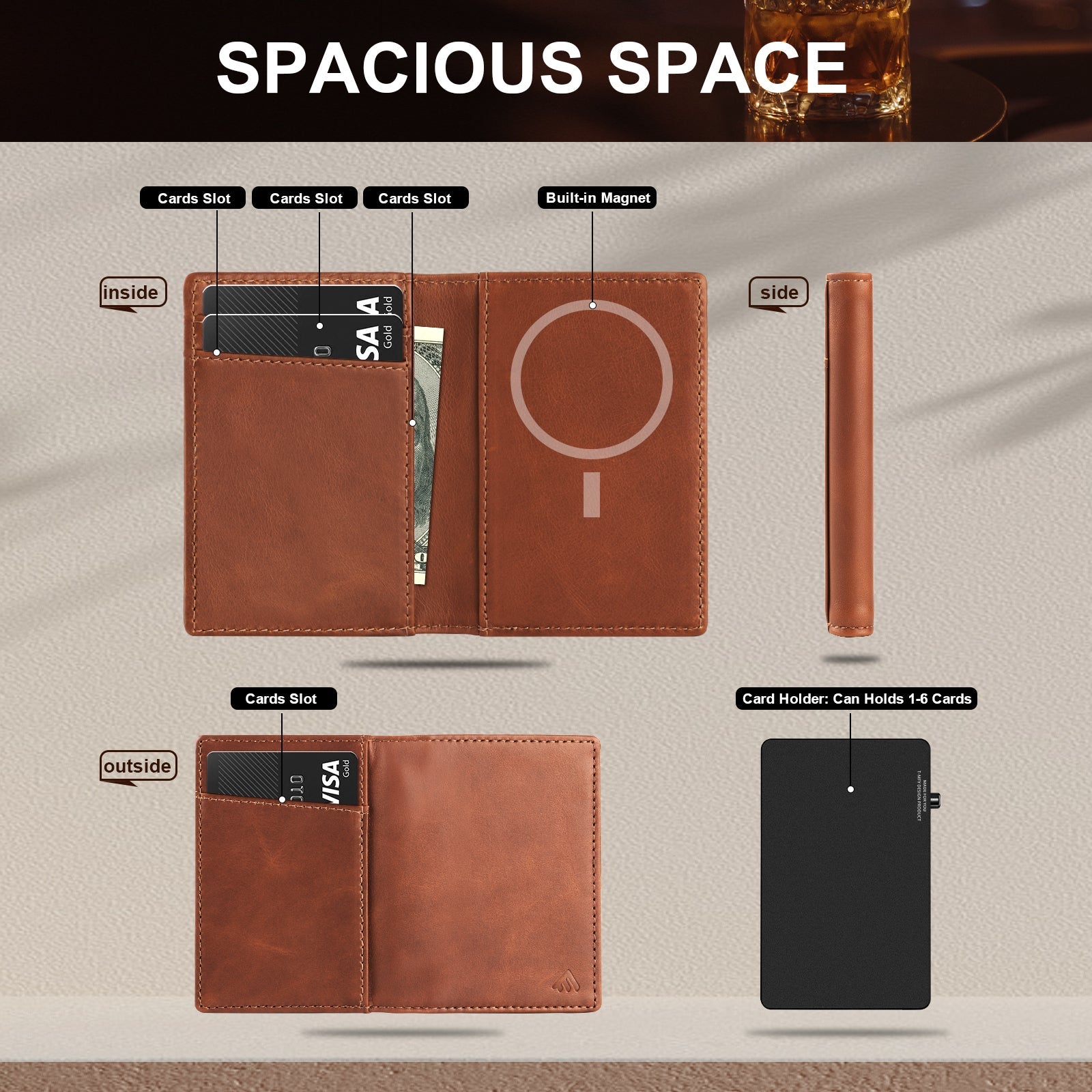 TOYFID Aluminum Alloy Wallet With Genuine Leather Cover Men's Billfolds-6